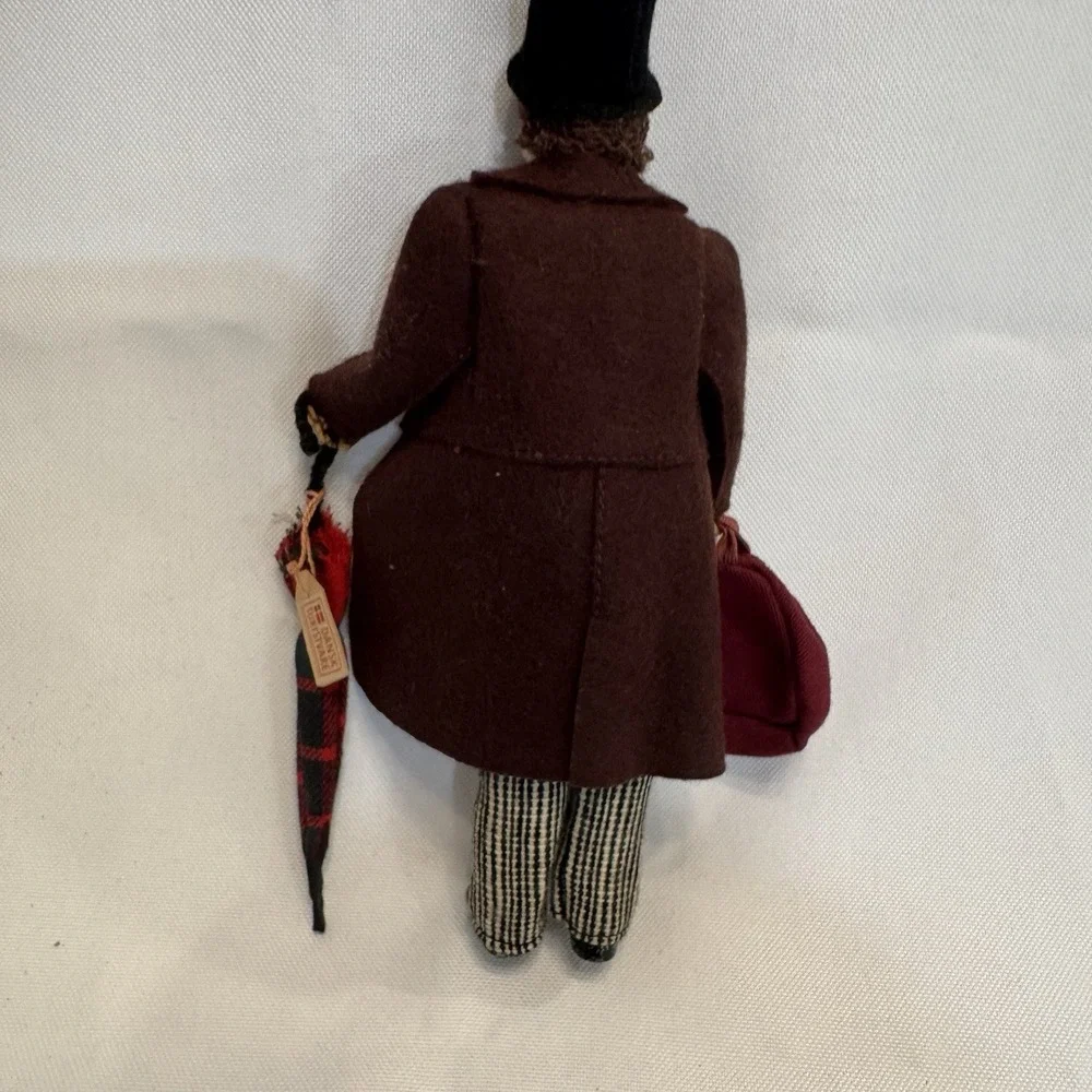 Dansk Turistvare Cloth Doll Gentleman 7.5in Brown Danish‎ Folk Art Top Hat Bag